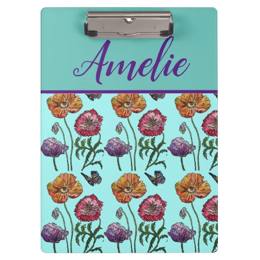 Poppy Poppies Rotes Shabby Chic Aqua Blume Klemmbrett (Vorderseite)