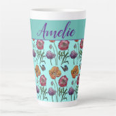 Poppy Poppies Rotes Shabby Chic Aqua Blume Milchtasse (Vorderseite)
