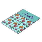 Poppy Poppies Rotes Shabby Chic Aqua Blume Notizblock (Linke Seite)