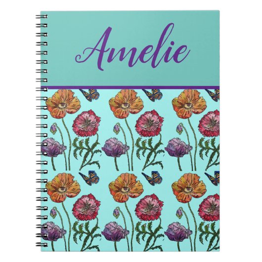 Poppy Poppies Rotes Shabby Chic Aqua Blume Notizblock (Vorderseite)