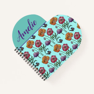 Poppy Poppies Rotes Shabby Chic Aqua Blume Notizblock