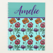 Poppy Poppies Rotes Shabby Chic Aqua Blume Planer (Vorderseite)