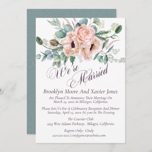 Poppy Radiance Wir sind Verheiratete Hochzeitsankü Einladung (Vorne/Hinten)