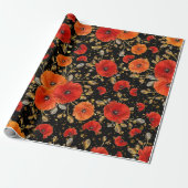 Poppy Red Blume Glam Black Gold Confetti Geschenkpapier (Ungerollt)
