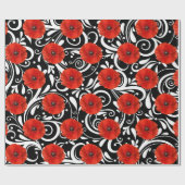 Poppy Red Blume Schwarz-weiß Glam Geschenkpapier (Flach)