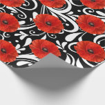 Poppy Red Blume Schwarz-weiß Glam Geschenkpapier<br><div class="desc">Ein interessanter Kontrast zwischen einer Blume aus rotem Mohn und einer Einrichtung aus schwarz-weißem Glas. FlorenzK</div>