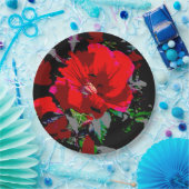 Poppy Red Retro Blumendesign Pappteller (Party)