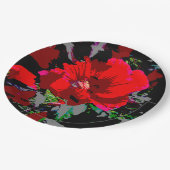 Poppy Red Retro Blumendesign Pappteller (Schrägansicht)