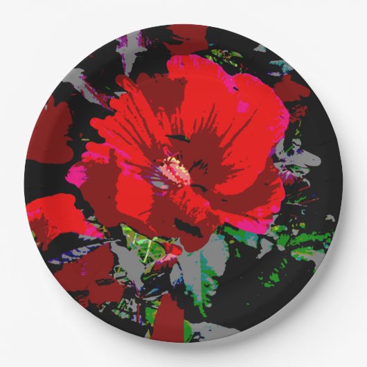 Poppy Red Retro Blumendesign Pappteller (Vorderseite)