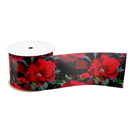 Poppy Red Retro Blumendesign Satinband (Spule)