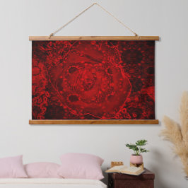Poppy Red Retro Blumendesign Wandteppich Mit Holzrahmen