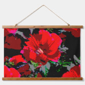 Poppy Red Retro Blumendesign Wandteppich Mit Holzrahmen (Vorne)