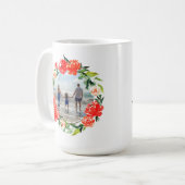 Poppy Red Watercolor Floral Wreath Foto Kaffeetasse (Vorderseite Links)