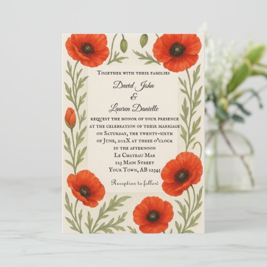Poppy Reverie Photo Wedding Invitation Einladung (Stehend Vorderseite)