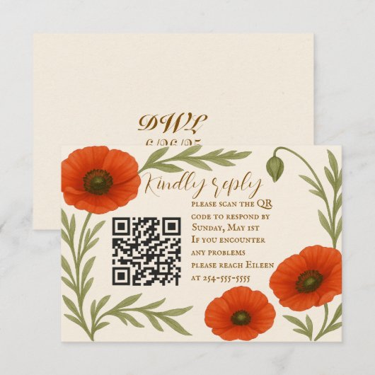 Poppy Reverie QR Code RSVP Card (Vorne/Hinten)