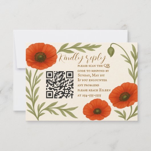 Poppy Reverie QR Code RSVP Card Karte (Vorderseite)
