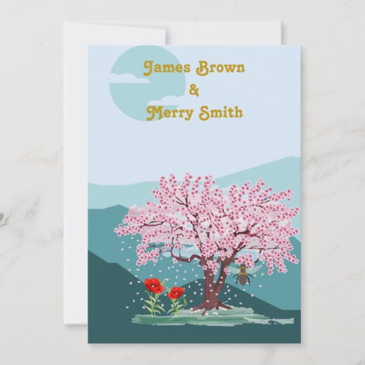 Poppy Seeds Blume Sakura Bee Wedding Einladung (Vorderseite)