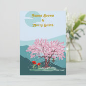 Poppy Seeds Blume Sakura Bee Wedding Einladung (Stehend Vorderseite)