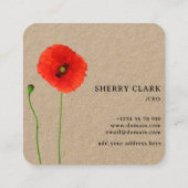 Poppy Simplicity Rustikal Quadratische Visitenkarte (Rückseite)