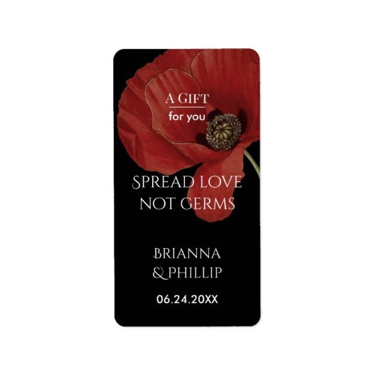 Poppy Spread Love Not Germs Hand Sanitizer Adressaufkleber (Vorne)
