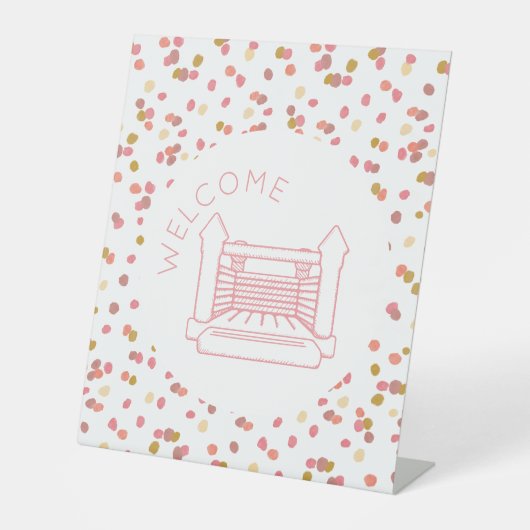 Poppy-Wasserfarben-Dots-Bounce Begrüßungszeichen Sockelschild (Vorderseite)