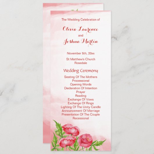 Poppy Watercolor Hochzeitsprogramme Programm (Vorne/Hinten)