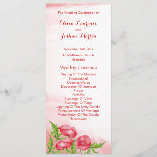 Poppy Watercolor Hochzeitsprogramme Programm