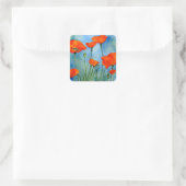 Poppy Watercolor Quadratischer Aufkleber (Tasche)