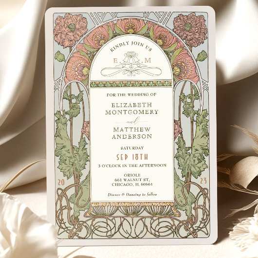 Poppy Wedding Einladungen Jugendstil von Mucha