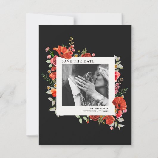 Poppy Wildblumen Dark Wedding Foto Save the Date (Vorderseite)