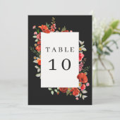 Poppy Wildblumen Dark Wedding Tischnummer (Stehend Vorderseite)