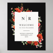 Poppy Wildblumen Dunkle Monogramm Hochzeit Poster (Vorne)