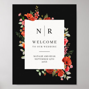 Poppy Wildblumen Dunkle Monogramm Hochzeit Poster
