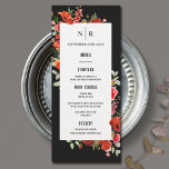 Poppy Wildblumen Monogram Dark Wedding Menükarte<br><div class="desc">Wildblume Mohndesign auf schwarz-weißem Hintergrund.</div>