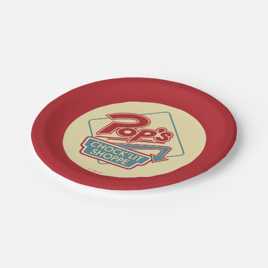 Pops Chock'Lit Shoppe Rotes Logo Pappteller (Schrägansicht)