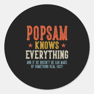 Popsam weiß alles Vatertag Retro Vintage Runder Aufkleber