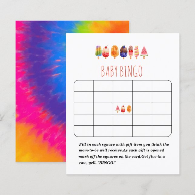 Popsice Ice Cream Baby Dusche Bingo Spiel (Vorne/Hinten)