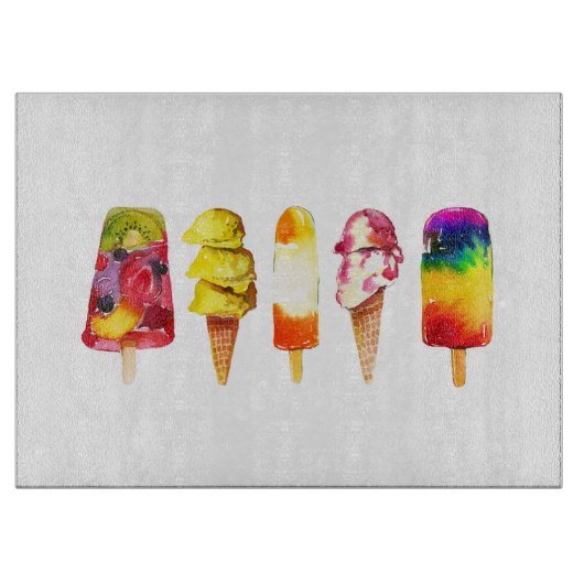 Popsice Ice Cream Summer Glass Cutting Board Schneidebrett (Vorderseite)