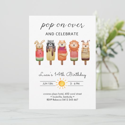 Popsicle Animals Birthday Einladung (Stehend Vorderseite)