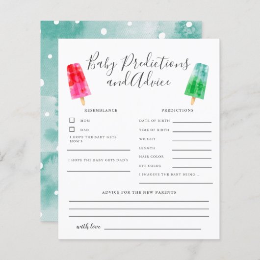 Popsicle Baby Predictions & Advice Card (Vorne/Hinten)
