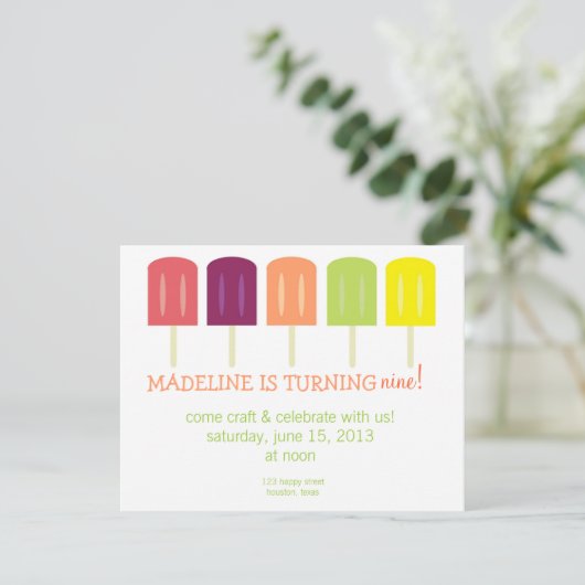 Popsicle Birthday Einladung (Stehend Vorderseite)