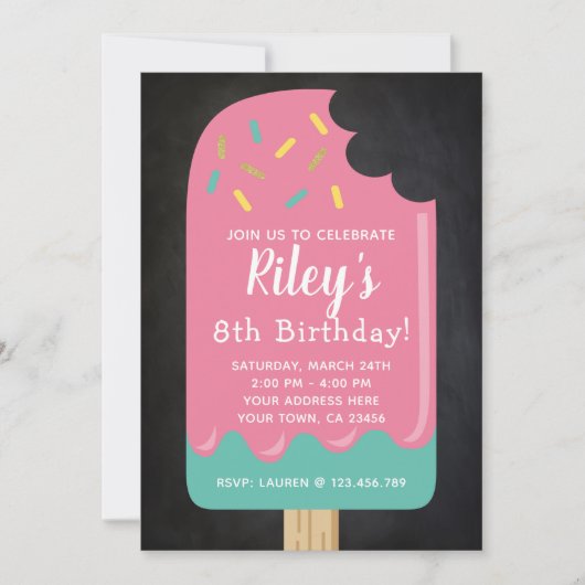 Popsicle Birthday Einladung Chalkboard (Vorderseite)
