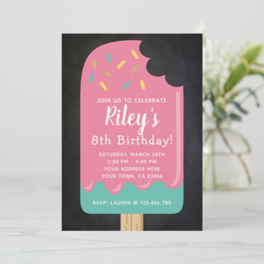 Popsicle Birthday Einladung Chalkboard (Stehend Vorderseite)