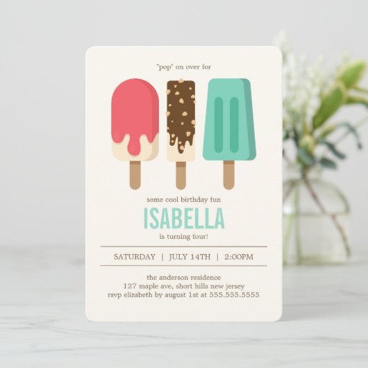 Popsicle Birthday Party Einladung (Stehend Vorderseite)