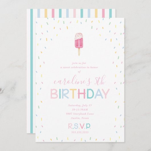 Popsicle Birthday Party mit Regenbogensprinklen Einladung (Vorne/Hinten)