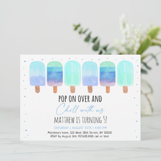 Popsicle Blue Boy Chill with us Birthday Einladung (Stehend Vorderseite)