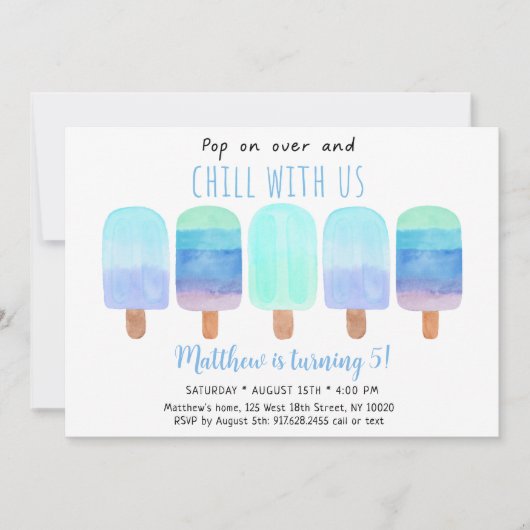 Popsicle Blue Ombre Chill with us Birthday Einladung (Vorderseite)