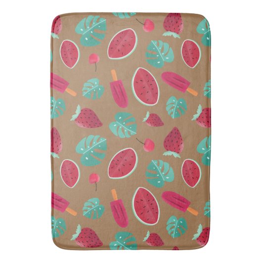 Popsicle, Cherry, Strawberry & Watermelon Blätter Badematte (Vorderseite Vertikal)