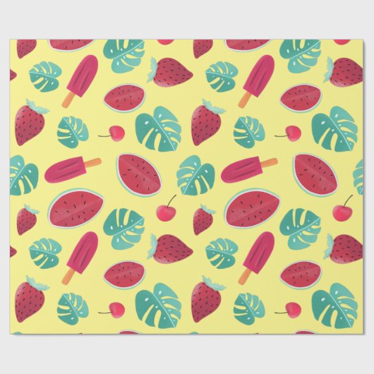 Popsicle, Cherry, Strawberry & Watermelon Blätter Geschenkpapier (Flach)
