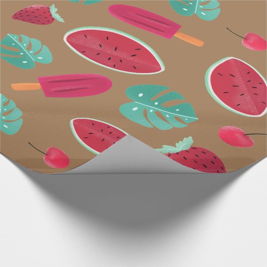 Popsicle, Cherry, Strawberry & Watermelon Blätter Geschenkpapier (Ecke)